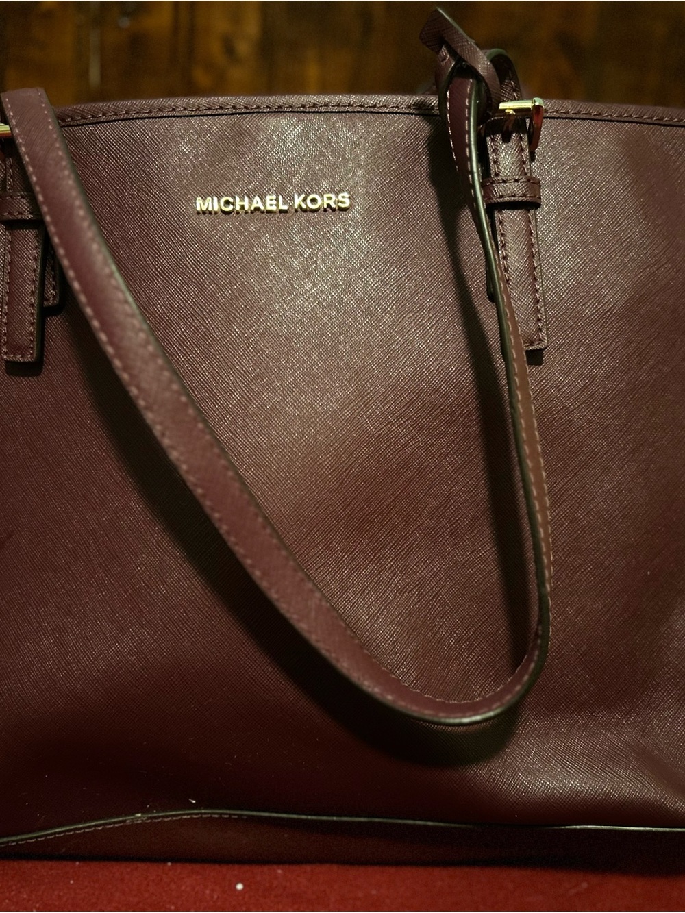 Michael Kors Plum Saffiano Leather Tote with Gold Logo